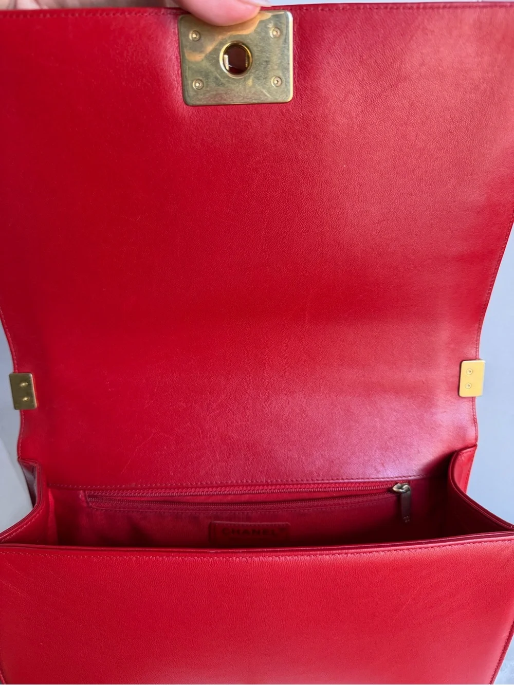 CHANEL Red Quilted Leather Medium Boy